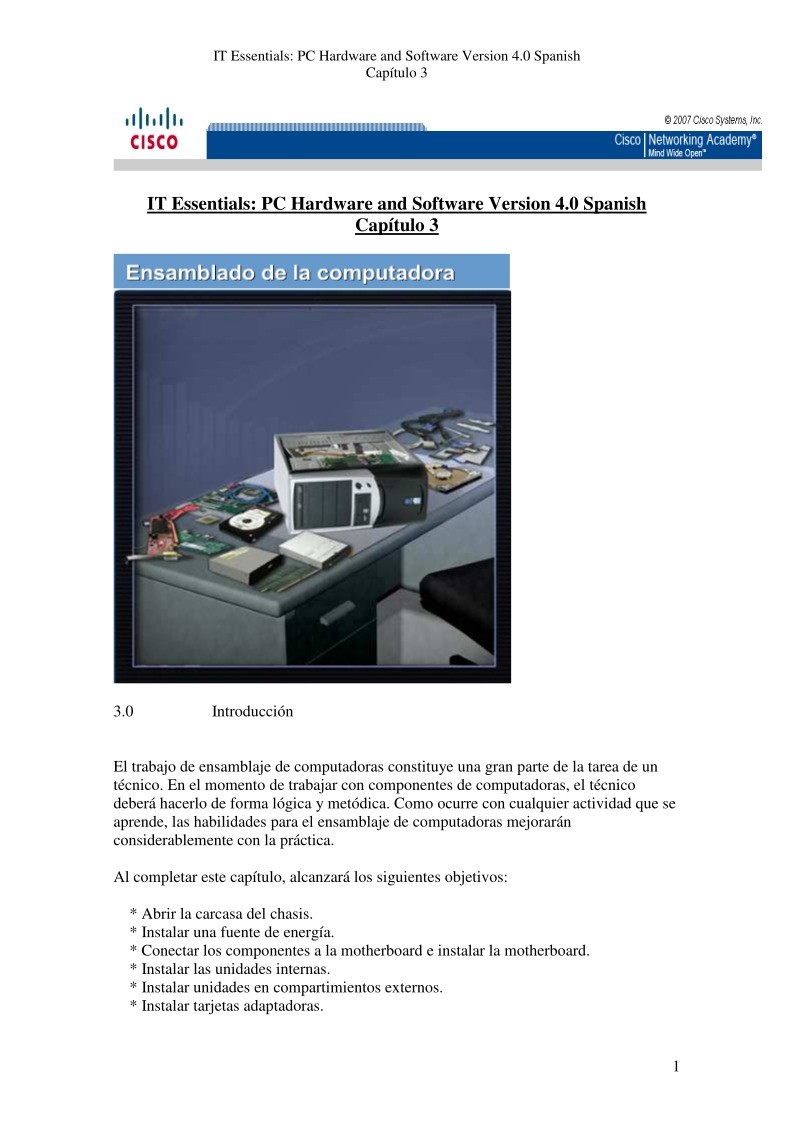 Imágen de pdf Capitulo 3 PC Hardware and Software Version 4.0 Spanish